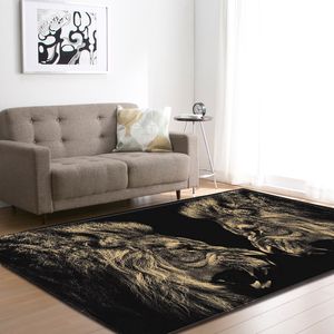Nordic Gold Lions Living Room Carpets Anti-slip Mat Parlor Room Area Rug Mats Soft Flannel Big Home Decoration Rug Carpet