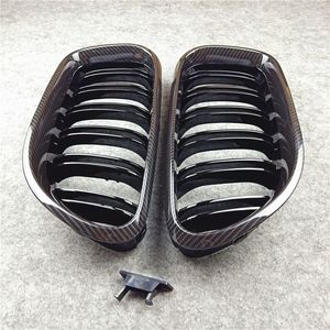 2 piece 2-slat Bumper Front Grilles M color Carbon look For BMW 6 series F06 F12 ABS Glossy Black Car Grille