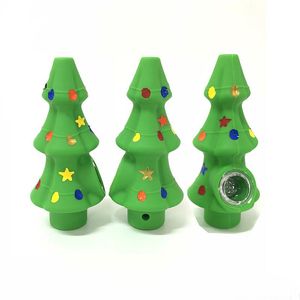 Wholesale Silicone Pipe Christmas Tree Smoking Pipes Portable Tobacco Hand Spoon Smoke Accessories Oil Burner Glass Thick Bowl