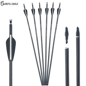 Archery 28/30/31-Inch ID 6.2mm Pure Carbon Arrow With Replaceable Field Points for Compound Recurve Bow Longbow Arrows Hunting