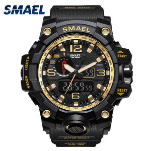 Mens relógios de ouro Smael Brand Watch S Choque Digital Relógio de pulso do alarme cronometrista 1545 Esporte relógio Dual Time Relógio Homens Militar