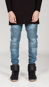 Straße BIKER JEANS Gewaschen Bleistift Hosen Lokomotive Männer Frauen Persönlichkeit Falten Slim Fit Hosen Hohe Elastische Jeans