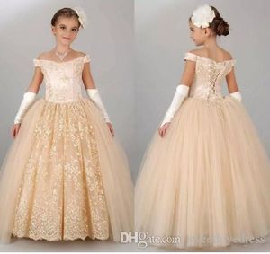 Wholesale teen girls pageant dresses resale online - 2017 Simple Sleeveless off shoulder Jewel Applique Sweep Train Ball Gown Flower Girls Pageant Dresses For teen gril s Birthday Party Gowns