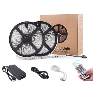 LED tiras luz 5m 5050 dc12v À prova d'água multicolor 44key fita fita rgb listra dc 12v + controle remoto + adaptador