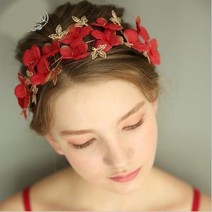 Cocar da noiva cabelo simples com cocar de anel de jóias de cocar de noiva vermelho