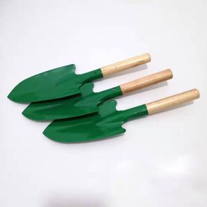 26cm Mini Sand Shovels Beach Shovels Garden Shovels Metal with Sturdy Wooden Handle Safe Gardening Tools Trowel Shovel Green