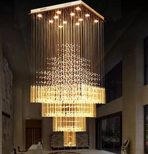 Modern K9 Crystal Chandelier Lights Square LED Pendant Lamp Stair Staircase Lamp Home Living Room Lighting Modern LED Ceiling Light Fixtures