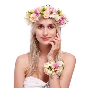 2 sztuk Kobiety Kwiat Wieniec Crown Floral Wedding Garland Headband Band Zestaw na imprezę