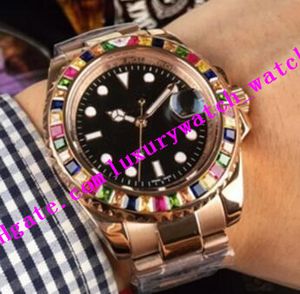 Роскошные часы Последняя версия 2 Стиль Мужские часы 40 мм Радужный бриллиантовый ободок 116695 Розовое золото Стальной браслет Автоматический механизм Сапфир Светящийся водонепроницаемый