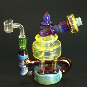 Fantastiska design Glass Bong Rigs Hookahs med blå fumed och gult kroppshantverk vattenrör mm skål