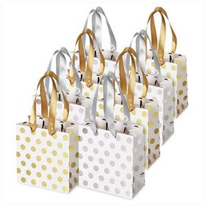 Sacchetti regalo piccoli con manici in nastro Mini sacchetto regalo dorato, sacchetti a pois argento per compleanni Matrimoni Vacanze natalizie Laurea Baby Showe