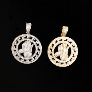 Ciondolo a mano Collane con ciondolo Oro Argento Colore bling Zirconi cubici Per uomo Per donna Gioielli hip-hop Con catena da tennis da 4 mm