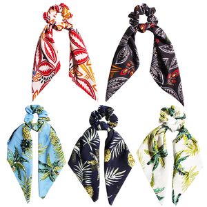 Hair Scrunchies Bands Streamer Accessories Summer Ponytail Elastic Hair Rope Women Scrunchie coconut tree Print Ribbon Hairbands 50pcs F517B