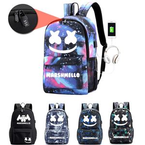 Bozmd DJ Marshmello Backpack学校の男の子女子学生スクールバッグ盗難防止USB男性光源バックパックanti-thft USBバッグ