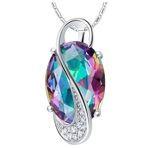 Luckyshine 6 piece/lot Natural Oval Natural Mystic Topaz Rainbow Pendant Necklaces 925 Silver for Thanksgiving Gift Lady gift