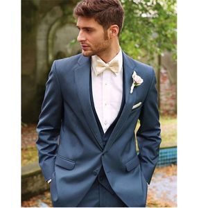 Yeni Mavi Damat Smokin Çentik Yaka Sağdıç Düğün 3 Parça Suit Moda Erkekler İş Balo Parti Ceket Blazer (Ceket + Pantolon + Kravat + Yelek) 2551