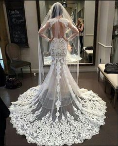 Abiti da sposa eleganti 2019 Abiti da sposa Custom Made Illusion Maniche lunghe Sweep Train Appliques in pizzo Indietro Abiti da sposa vuoti Nave libera