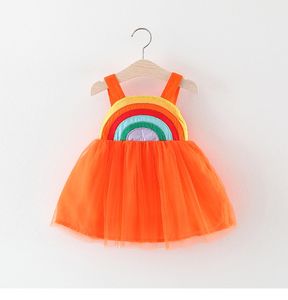 아이들 소녀 드레스 여름 민소매 Supender 레인보우 메쉬 디자인 드레스 공주 여자 의류 드레스 의류