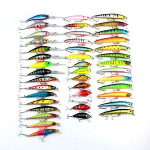 Minnow 43 pcs / lote mosca isca de pesca conjunto China Hard isca jia lure wobbler carpa 6 modelos de pesca atacado T200602