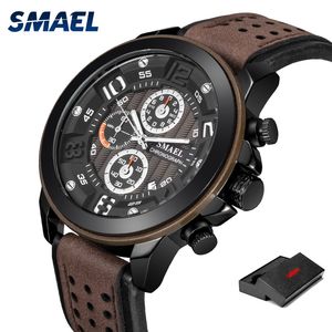 Smael Sport Mens Watches Lüks Alaşım İzle Erkekler Sıradan SL-9083 Moda Deri Su Geçirmezlik