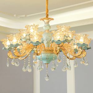 LED Modern Crystal Chandelier Lighting Fixture Luxury Blue Ceramic Chandeliers Lights French Restaurant Matsal vardagsrumslampa Luster