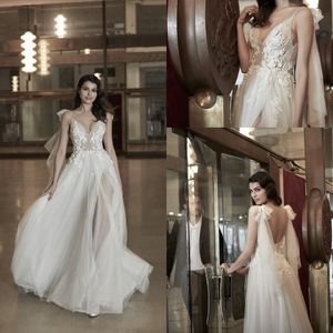 Modest A Line Maisonsignore Bohemian Dresses Spaghetti Sleeveless Applique Split Backless Wedding Gowns Floor Length robe de mariée