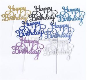 Wholesale kids birthday decor resale online - Festive Gold Silver Glitter Happy Birthday Cake toppers decoration for kids birthday party favors Baby Shower Decor Supplies XB1