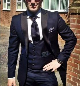 Navy Blue Best Men Suits Jacket Suit Wedding Groom Mens Suits Prom Dresses Black Weave Tweed Tuxedos 3 Pieces Wedding Tuxedos Top Quality