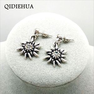 Fashion- 2 pair/bag Cute Romantic Multicolor Crystal Flower Drop Earrings Women Vintage Tibetan Silver Edelweiss Earrings Gifts