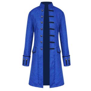 남자 트렌치 코트 신사 남자 코트 Steampunk 재킷 중세 의상 긴 소매 고딕 브로코드 자켓 Frock 빈티지 스탠드 칼라