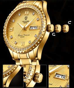 2021 Tevise 럭셔리 황금 남성 쿼츠 시계 스테인레스 스틸 날짜 방수 손목 시계 남성 패션 비즈니스 시계
