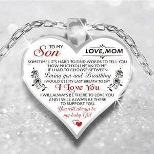 Till min son älskar mamma halsband för män kvinnor fru dotter pappa barnbarn flickor fiancée hjärta hängsmycke kedjor mode familj smycken