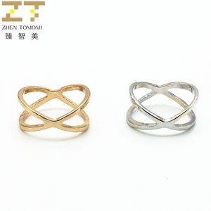 Nya ankomster Hot Fashion Women's Ring Gold Color and Silver Plated X Cross Stereo Surround Hollow Ring For Women Smycken