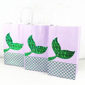 Mavi Kağıt Hediye Çantası toptan satış-Hediye Paketi Mermaid Damgalama Tote Çanta Açık Alışveriş Çanta Parti Dekorasyon Çuval Kraft Kağıt Mavi Yeşil Bardian GH C1