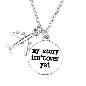 Fashion Punk Airplane Aircraft Airship Choker Necklace My Story Isn't Over Yet Round Charm Pendant Positive Inspiring Jewelry