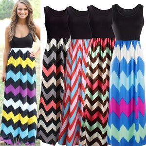 Sommer-Maxi-Bohemian-Kleider, figurbetonte Kleider, Chevron-Wellenkleid, Party-Streifenkleid, sexy lange lässige ärmellose Kleider LJJA2558