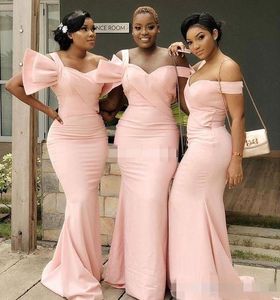 Pink Long Bridesmaid Dresses 2020 Arabic Off Shoulder Plus Size Formal Wedding Guest Party Gowns Mermaid Satin Maid Of Honor Dresses AL3777