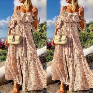 Summer Dress For Women Bohemian Off Shoulder Spaghetti Strap Prom Party Dresses Evening Chiffon Women Clothing Vintage Long Summer Dress Plu