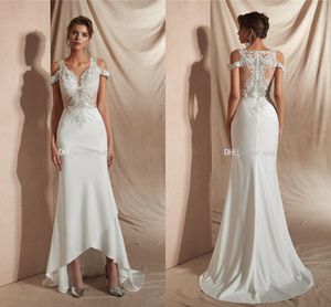Cheap Lace Mermaid Wedding Dresses Spaghetti Straps Backless Hi-lo Lace Applique Plus Size Wedding Dress Bridal Gowns vestidos de novia