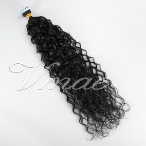 Brazilian Virgin Tape In 3C 4A 4B 4C Afro Kinky Curly Body Water Deep Wave Straight 100g Natural color Human Hair Extensions