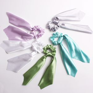 Hårband Scrunchie Streamer Tillbehör Kvinnor Flicka Ponytailhållare Elastiska Scrunchies Ropes Satin Ribbon Hair Slips Huvudbonader 50PCS F309F