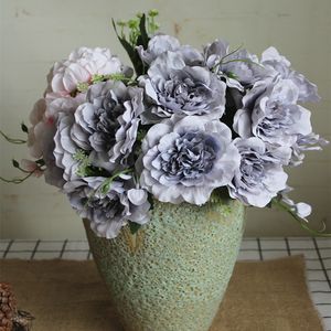Wholesale rose grey for sale - Group buy New Special Grey Open Roses Bundle Silk Artificial Flowers For Wedding Decoration Xmas Decor Peonies Flores Artificiales