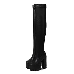 Frauen 15 cm 944 sexy Ltarta Dick über weibliche mit hohe höfen wasserdichte Plattform PU Knie hohe Quadratheels Stiefel MX200508 366