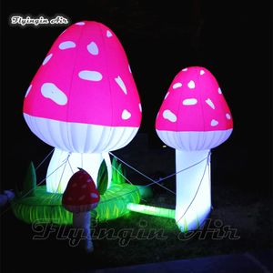 Gruppo di funghi gonfiabili per illuminazione esterna 2m / 3m Funghi giganti soffiati ad aria con luci a LED per la decorazione di feste a tema e palcoscenici