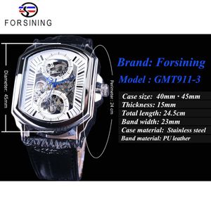 Forsining Retro clássico branco Dial branco Blue Hands Transparent Automatic Skeleton Wristwatch Mens Mechanical Watches Top Brand Luxury258u