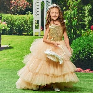 花の女の子のドレスのラインジュエルチュールパールビーズの女の子のページェントのパーティーのためのポージェントのドレス