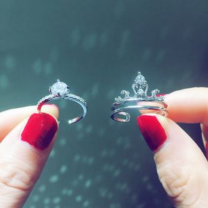 Dźwięk wibracyjny z koroną Dwupoziomowy pierścień Kobieta Moda Cyrkon Otwarcie pierścienia Regulowany S925 Sterling Silver Ring