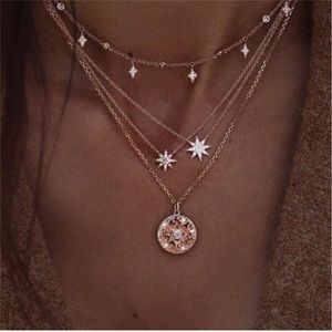 Star Multilayer Choker Necklace Gold Chains Wrap Diamond Nekclace Pendant Summer Beach Fashion Jewelry for Women Will and Sandy