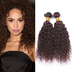 Chocolate Brown Kinky Curly Malaysian Human Hair 3 Bundles 300Gram #4 Dark Brown Virgin Hair Weave Wefts Kinky Curly Hair Extensions 10-30"