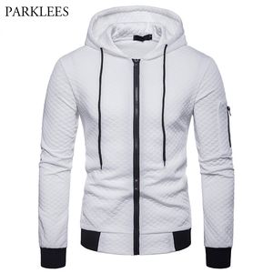 Pamuk Ekose Hoodie Erkekler Casual Slim Fit Erkek Beyaz Zip-up Kapüşonlu Tişörtü Hip Hop Streetwear Spor Hoodies Ter Homme